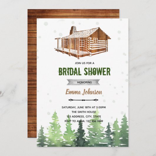 ログハウスの木のテーマ招待状 招待状 (正面/裏面)