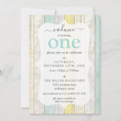 ログハウス風コテージ ミント＆イエロー オーダーメイド 年齢別 誕生日 招待状 (正面)