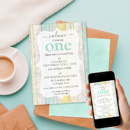 ログハウス風コテージ ミント&イエロー オーダーメイド 年齢別 誕生日 招待状