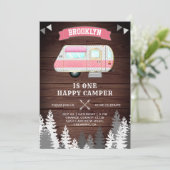 ログハウス フォレスト ワン ハッピー キャンパー 1歳 誕生日パーティー 招待状 (スタンド正面)
