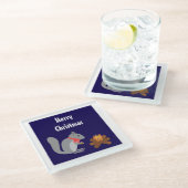 ログファイアでヘーゼルナッツを焙煎するクリスマスリス ガラスコースター (アングル)