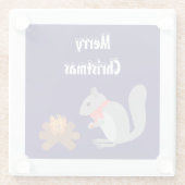 ログファイアでヘーゼルナッツを焙煎するクリスマスリス ガラスコースター (裏面)