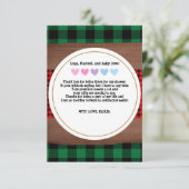 ログフランネル素朴プレイドハートベビーシャワー サンキューカード (スタンド正面)