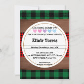 ログフランネル素朴プレイドハートベビーシャワー 招待状 (正面)