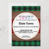 ログフランネル素朴プレイドハートベビーシャワー 招待状 (正面)