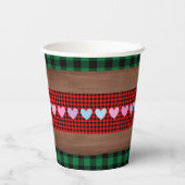 ログフランネル素朴プレイドハートベビーシャワー 紙コップ (裏面)