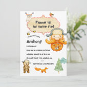 ログボーイの子供用ギンガム誕生日パーティーの写真 招待状 (スタンド正面)