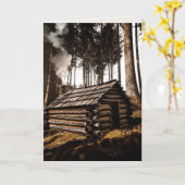 ログ小屋の誕生日カード、喜びに満ちた カード (黄色い花)