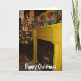 ログ火災とクリスマスライト、シェフィールド。 シーズンカード