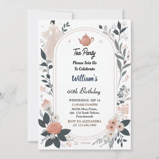 ログ王室のシック大人フェアリティティーパーティー50誕生日 招待状 (正面)