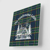 ログ素朴キャビンタータンチェック スクエア壁時計 (傾斜)