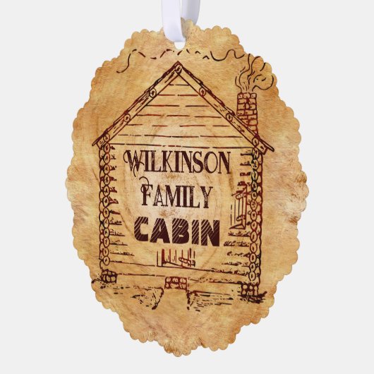 ログ素朴キャビンパーソナライズされたファミリ名 オーナメントカード (左)