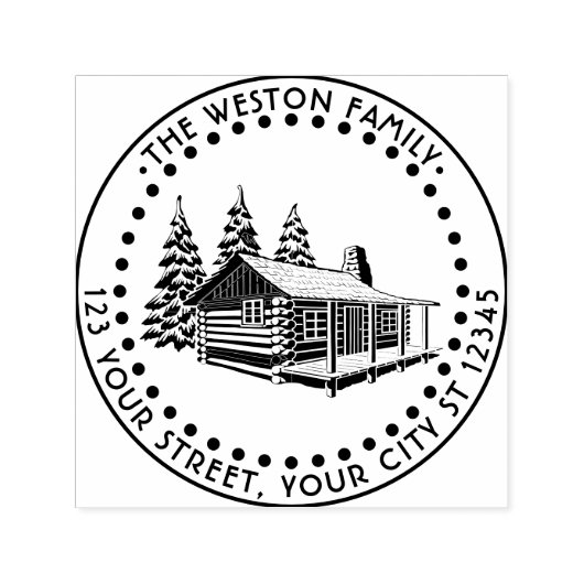 ログ素朴キャビン冬雪名差出人住所 セルフインキングスタンプ (デザイン)