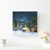 ログ素朴キャビン満月 スクエア壁時計 (ホーム)