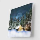 ログ素朴キャビン満月 スクエア壁時計 (傾斜)