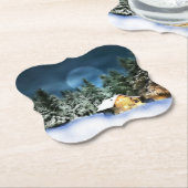 ログ素朴キャビン満月 ペーパーコースター (アングル)