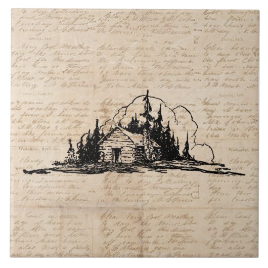 ログ素朴キャビン自然フォレストアートヴィンテージスクリプト タイル (正面)