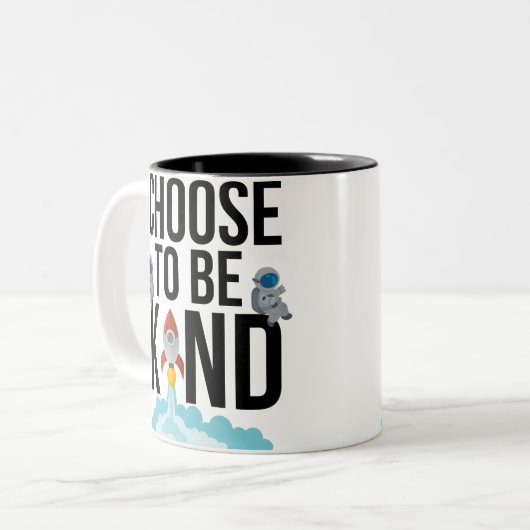 -ロケットおもしろいな宇宙飛行士親切があることを選んで下さい ツートーンマグカップ (正面左)