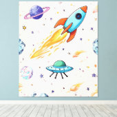 ロケットおよびUFO宇宙パターン | 惑星、星、および キャンバスプリント (インサイチュ (ウッドフロア))
