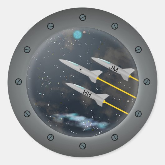 ロケットが宇宙船の窓から ラウンドシール (正面)