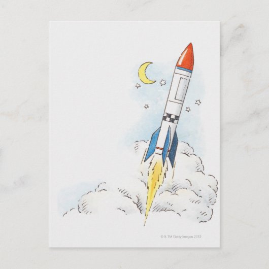 ロケットが打ち上がるイラスト ポストカード (正面)