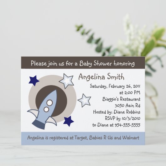 ロケットとスターズベビーシャワー招待状 招待状 (スタンド正面)