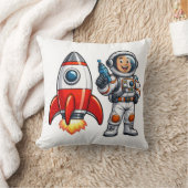 ロケットと宇宙飛行士のカートゥーン宇宙アート クッション (ブランケット)