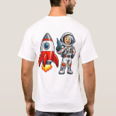 ロケットと宇宙飛行士のカートゥーン宇宙アート Tシャツ (裏面)
