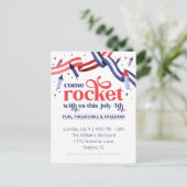 ロケットと米国7月4日パーティの招待状 ポストカード (スタンド正面)