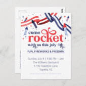 ロケットと米国7月4日パーティの招待状 ポストカード (正面/裏面)
