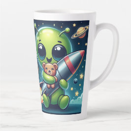 ロケットに乗ったエイリアン カフェラテマグ
