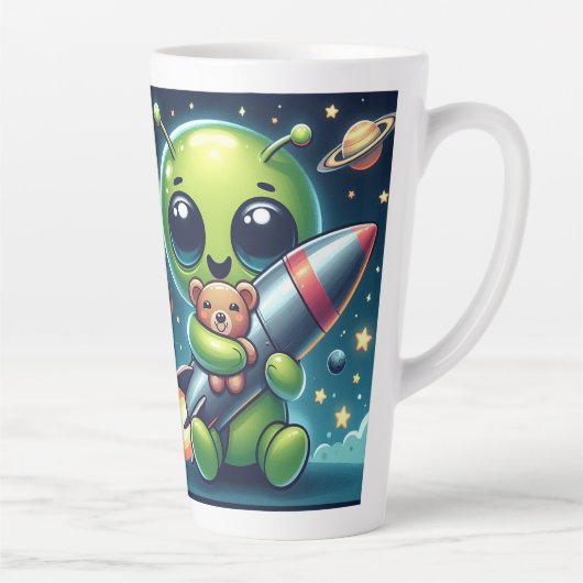 ロケットに乗ったエイリアン カフェラテマグ (右)