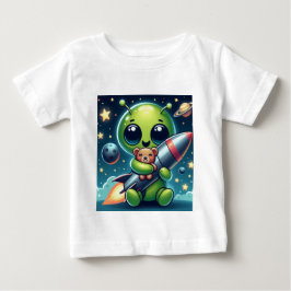 ロケットに乗ったエイリアン ベビーTシャツ