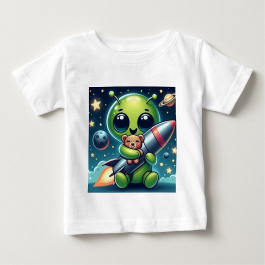 ロケットに乗ったエイリアン ベビーTシャツ (正面)