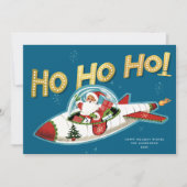 ロケットに乗ったレトロサンタのホホホ ノンフォトクリスマス シーズンカード (正面)