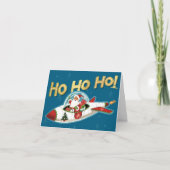 ロケットに乗ったレトロサンタ Ho Ho Ho ノンフォトクリスマス シーズンカード (正面)