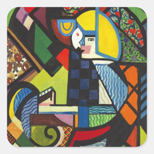 ロケットに乗った娘絵画、カラフル スクエアシール (正面)