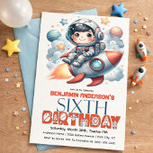 ロケットに乗った宇宙飛行士の少年 6歳の誕生日 招待状