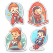 ロケットに乗った小さな少年 |科学と宇宙 シール (正面)