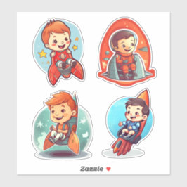 ロケットに乗った小さな少年 |科学と宇宙 シール