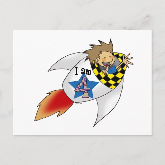 ロケットに乗った誕生日の男の子 ポストカード (正面)