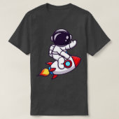 ロケットに乗って手を振るかわいい宇宙飛行士 Tシャツ (デザイン正面)