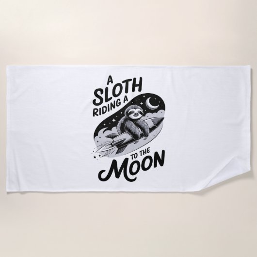 ロケットに乗って月に向かうナマケモノ ビーチタオル (正面)