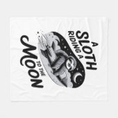 ロケットに乗って月に向かうナマケモノ フリースブランケット (正面(横))