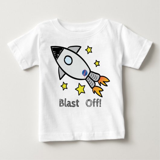 ロケットのかわいい船は手描きを発破を掛けます ベビーTシャツ (正面)