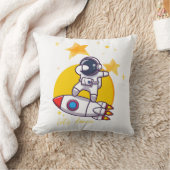 ロケットの上で踊る宇宙飛行士 クッション (ブランケット)