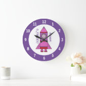 ロケットの船の名前の紫色の宇宙の柱時計 ラージ壁時計 (ホーム)