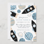 ロケットの船の宇宙の子供の誕生会 招待状 (正面)