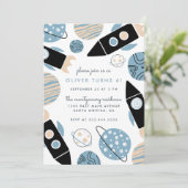 ロケットの船の宇宙の子供の誕生会 招待状 (スタンド正面)