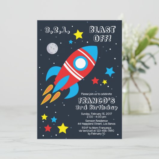 ロケットの船の誕生日の招待状を発破を掛けて下さい 招待状 (スタンド正面)